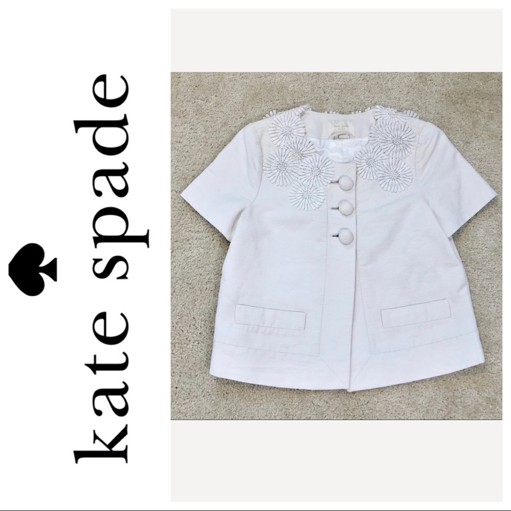 ♠️Kate Spade Ivory Cropped Floral Appliqué Jacket